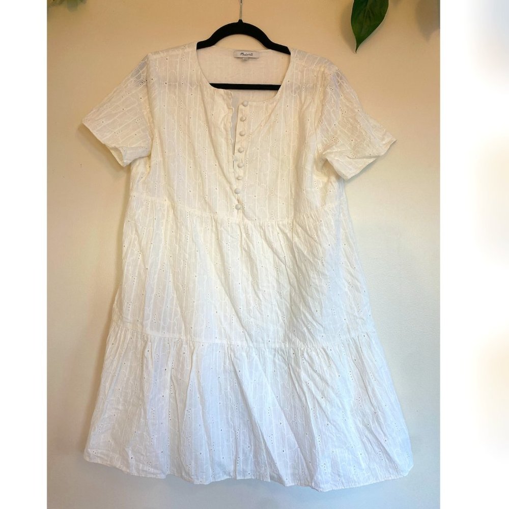 Madewell White Cotton Eyelet Button Front Dress, Size M (6-8)